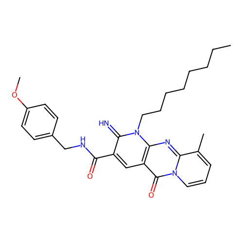 2-imino-N-(4-methoxybenzyl)-10-methyl-1-octyl-5-oxo-1,5-dihydro-2H-dipyrido[1,2-a:2',3'-d]pyrimidine-3-carboxamide structure