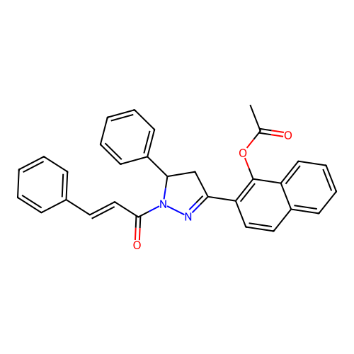(E)-2-(1-cinnamoyl-5-phenyl-4,5-dihydro-1H-pyrazol-3-yl)naphthalen-1-yl acetate structure