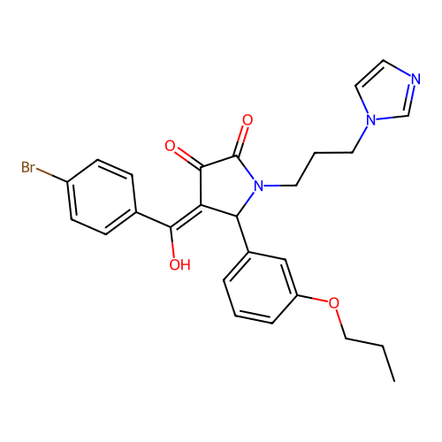 (4E)-4-[(4-bromophenyl)-hydroxymethylidene]-1-(3-imidazol-1-ylpropyl)-5-(3-propoxyphenyl)pyrrolidine-2,3-dione structure