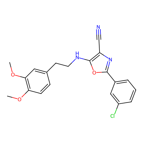 2-(3-chlorophenyl)-5-{[2-(3,4-dimethoxyphenyl)ethyl]amino}-1,3-oxazole-4-carbonitrile structure