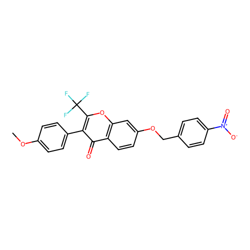 3-(4-methoxyphenyl)-7-((4-nitrobenzyl)oxy)-2-(trifluoromethyl)-4H-chromen-4-one structure