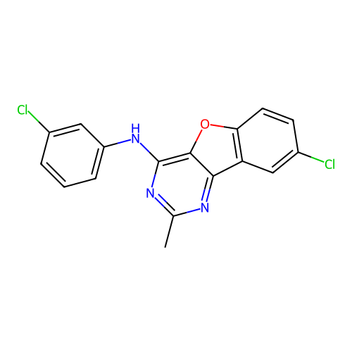 8-chloro-N-(3-chlorophenyl)-2-methyl[1]benzofuro[3,2-d]pyrimidin-4-amine structure