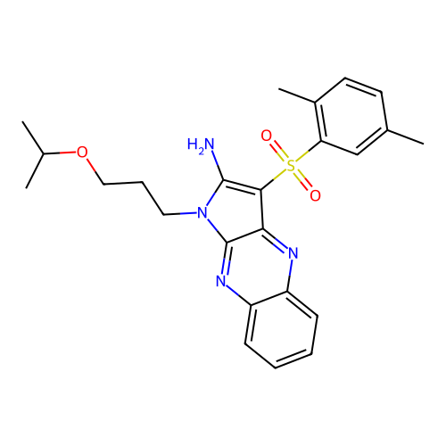 3-(2,5-dimethylphenyl)sulfonyl-1-(3-propan-2-yloxypropyl)pyrrolo[3,2-b]quinoxalin-2-amine structure