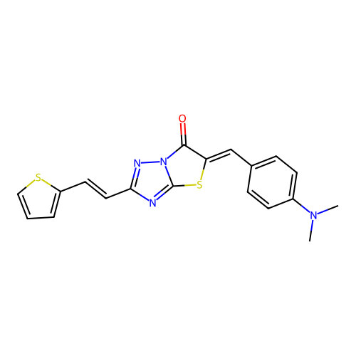 (5Z)-5-[4-(dimethylamino)benzylidene]-2-[(E)-2-(thiophen-2-yl)ethenyl][1,3]thiazolo[3,2-b][1,2,4]triazol-6(5H)-one structure