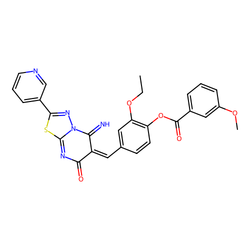 (E)-2-ethoxy-4-((5-imino-7-oxo-2-(pyridin-3-yl)-5H-[1,3,4]thiadiazolo[3,2-a]pyrimidin-6(7H)-ylidene)methyl)phenyl 3-methoxybenzoate structure
