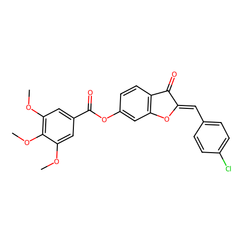 (2Z)-2-(4-chlorobenzylidene)-3-oxo-2,3-dihydro-1-benzofuran-6-yl 3,4,5-trimethoxybenzoate structure