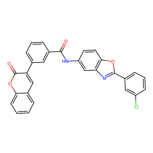N-[2-(3-chlorophenyl)-1,3-benzoxazol-5-yl]-3-(2-oxo-2H-chromen-3-yl)benzamide structure