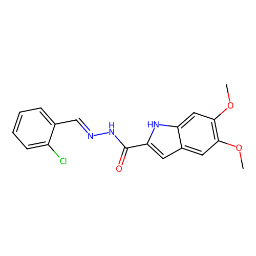 N-[(E)-(2-chlorophenyl)methylideneamino]-5,6-dimethoxy-1H-indole-2-carboxamide structure