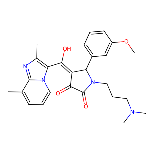 (4E)-1-[3-(dimethylamino)propyl]-4-[(2,8-dimethylimidazo[1,2-a]pyridin-3-yl)-hydroxymethylidene]-5-(3-methoxyphenyl)pyrrolidine-2,3-dione structure