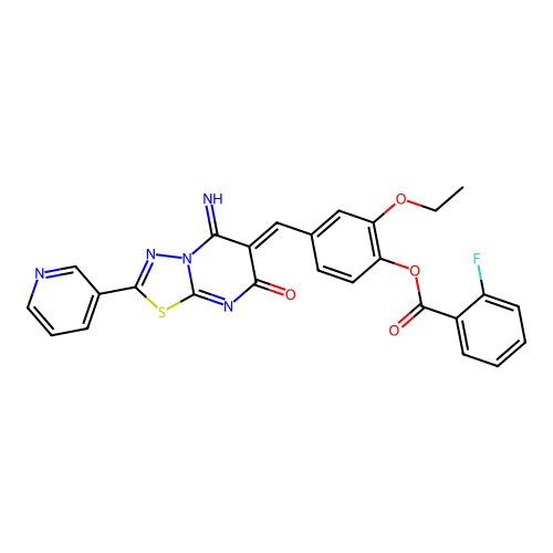(Z)-2-ethoxy-4-((5-imino-7-oxo-2-(pyridin-3-yl)-5H-[1,3,4]thiadiazolo[3,2-a]pyrimidin-6(7H)-ylidene)methyl)phenyl 2-fluorobenzoate structure