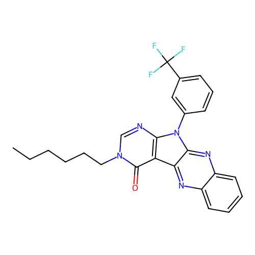3-hexyl-11-(3-(trifluoromethyl)phenyl)-3H-pyrimido[5',4':4,5]pyrrolo[2,3-b]quinoxalin-4(11H)-one structure