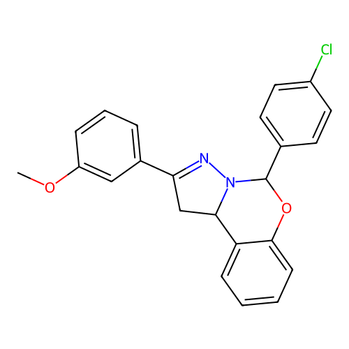 5-(4-chlorophenyl)-2-(3-methoxyphenyl)-1,10b-dihydropyrazolo[1,5-c][1,3]benzoxazine structure