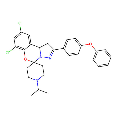 7',9'-dichloro-2'-(4-phenoxyphenyl)-1-(propan-2-yl)-1',10b'-dihydrospiro[piperidine-4,5'-pyrazolo[1,5-c][1,3]benzoxazine] structure