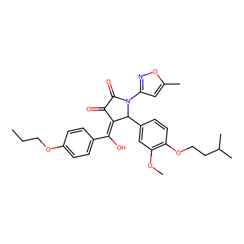 (4E)-4-[hydroxy(4-propoxyphenyl)methylidene]-5-[3-methoxy-4-(3-methylbutoxy)phenyl]-1-(5-methyl-1,2-oxazol-3-yl)pyrrolidine-2,3-dione structure