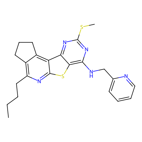 4-butyl-9-(methylsulfanyl)-N-(pyridin-2-ylmethyl)-2,3-dihydro-1H-cyclopenta[4',5']pyrido[3',2':4,5]thieno[3,2-d]pyrimidin-7-amine structure