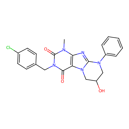3-(4-chlorobenzyl)-7-hydroxy-1-methyl-9-phenyl-6,7,8,9-tetrahydropyrimido[2,1-f]purine-2,4(1H,3H)-dione structure