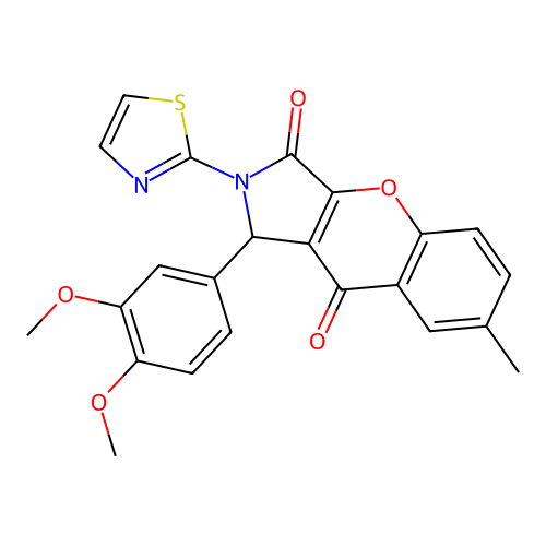 1-(3,4-dimethoxyphenyl)-7-methyl-2-(1,3-thiazol-2-yl)-1,2-dihydrochromeno[2,3-c]pyrrole-3,9-dione structure