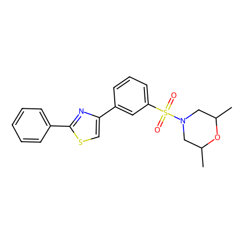 2,6-Dimethyl-4-[3-(2-phenyl-thiazol-4-yl)-benzenesulfonyl]-morpholine structure