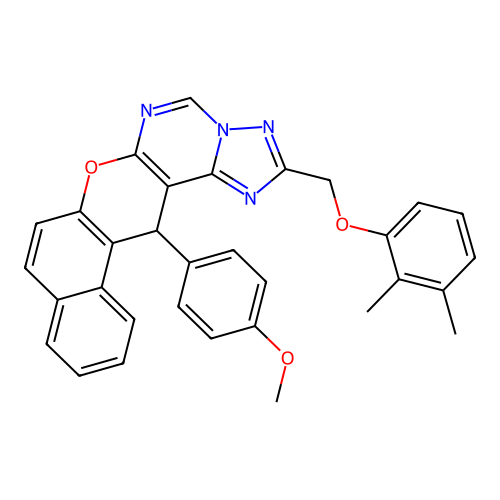 2-[(2,3-dimethylphenoxy)methyl]-14-(4-methoxyphenyl)-14H-benzo[5,6]chromeno[3,2-e][1,2,4]triazolo[1,5-c]pyrimidine structure