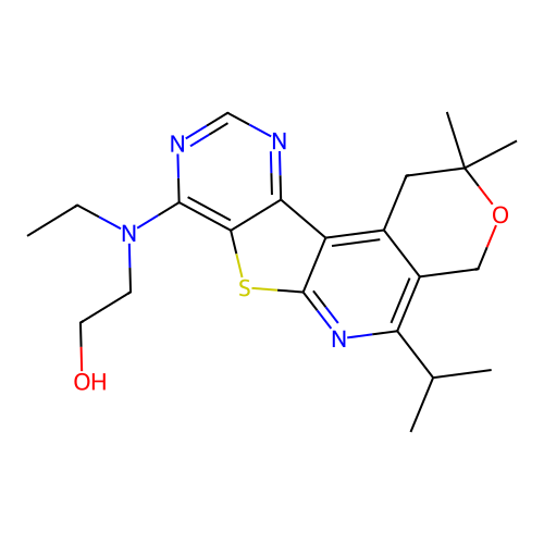 2-[Ethyl-(5-isopropyl-2,2-dimethyl-1,4-dihydro-2H-3-oxa-7-thia-6,9,11-triaza-benzo[c]fluoren-8-yl)-amin o]-ethanol structure