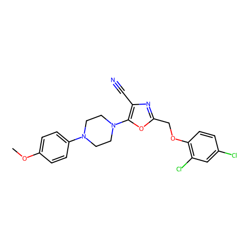 2-[(2,4-dichlorophenoxy)methyl]-5-[4-(4-methoxyphenyl)piperazin-1-yl]-1,3-oxazole-4-carbonitrile structure