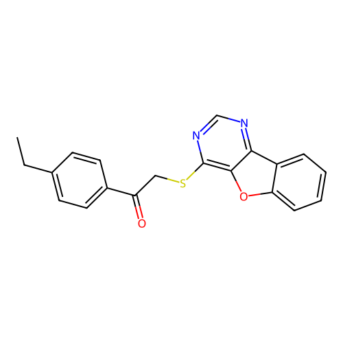 2-([1]Benzofuro[3,2-d]pyrimidin-4-ylsulfanyl)-1-(4-ethylphenyl)ethanone structure