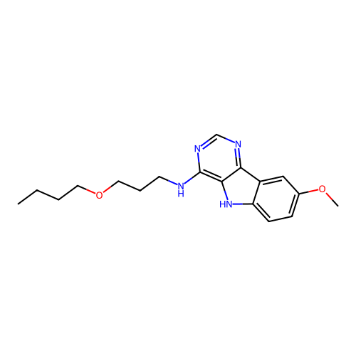 N-(3-butoxypropyl)-8-methoxy-5H-pyrimido[5,4-b]indol-4-amine structure