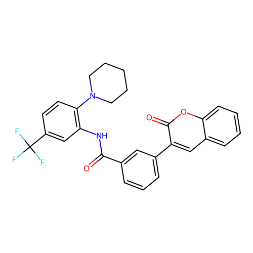 3-(2-oxo-2H-chromen-3-yl)-N-[2-(piperidin-1-yl)-5-(trifluoromethyl)phenyl]benzamide structure