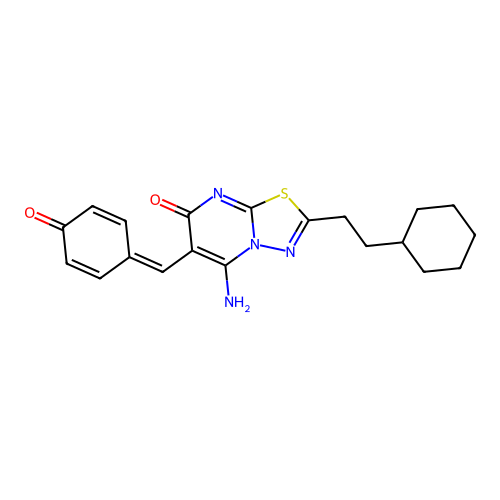 (Z)-2-(2-cyclohexylethyl)-6-(4-hydroxybenzylidene)-5-imino-5H-[1,3,4]thiadiazolo[3,2-a]pyrimidin-7(6H)-one structure