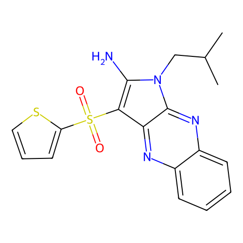 1-(2-Methylpropyl)-3-thiophen-2-ylsulfonylpyrrolo[3,2-b]quinoxalin-2-amine structure