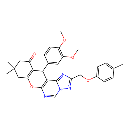 12-(3,4-dimethoxyphenyl)-9,9-dimethyl-2-[(4-methylphenoxy)methyl]-8,9,10,12-tetrahydro-11H-chromeno[3,2-e][1,2,4]triazolo[1,5-c]pyrimidin-11-one structure