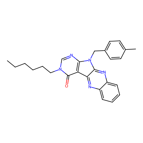 3-hexyl-11-(4-methylbenzyl)-3H-pyrimido[5',4':4,5]pyrrolo[2,3-b]quinoxalin-4(11H)-one structure