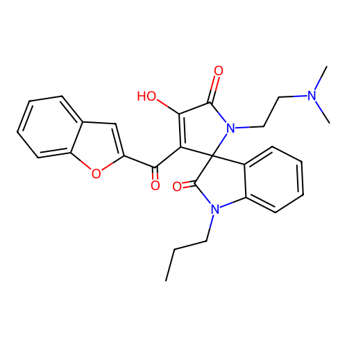 3'-(1-benzofuran-2-ylcarbonyl)-1'-[2-(dimethylamino)ethyl]-4'-hydroxy-1-propylspiro[indole-3,2'-pyrrole]-2,5'(1H,1'H)-dione structure