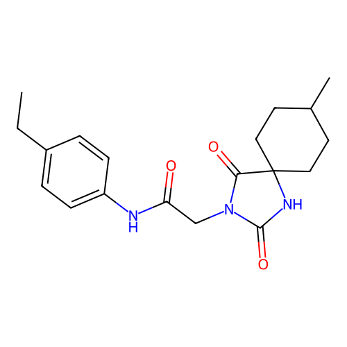 N-(4-ethylphenyl)-2-(8-methyl-2,4-dioxo-1,3-diazaspiro[4.5]dec-3-yl)acetamide structure