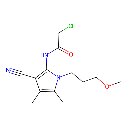 2-chloro-N-[3-cyano-1-(3-methoxypropyl)-4,5-dimethyl-1H-pyrrol-2-yl]acetamide structure