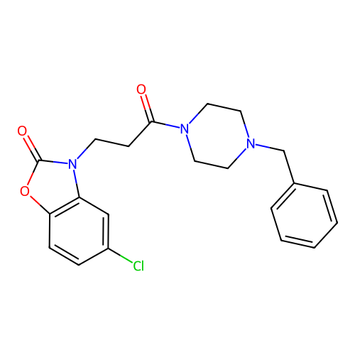 3-(3-(4-benzylpiperazin-1-yl)-3-oxopropyl)-5-chlorobenzo[d]oxazol-2(3H)-one structure