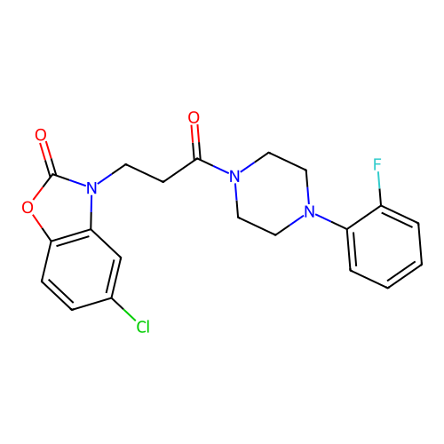 5-chloro-3-(3-(4-(2-fluorophenyl)piperazin-1-yl)-3-oxopropyl)benzo[d]oxazol-2(3H)-one structure