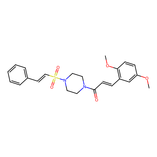 (E)-3-(2,5-dimethoxyphenyl)-1-[4-[(E)-2-phenylethenyl]sulfonylpiperazin-1-yl]prop-2-en-1-one structure