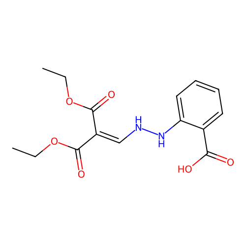 2-{2-[3-Ethoxy-2-(ethoxycarbonyl)-3-oxoprop-1-en-1-yl]hydrazin-1-yl}benzoic acid structure
