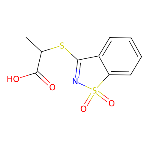 2-[(1,1-Dioxo-1,2-benzothiazol-3-yl)sulfanyl]propanoic acid structure