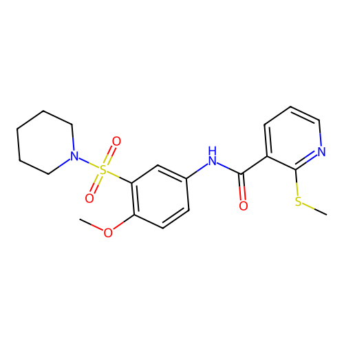 N-(4-methoxy-3-piperidin-1-ylsulfonylphenyl)-2-methylsulfanylpyridine-3-carboxamide structure