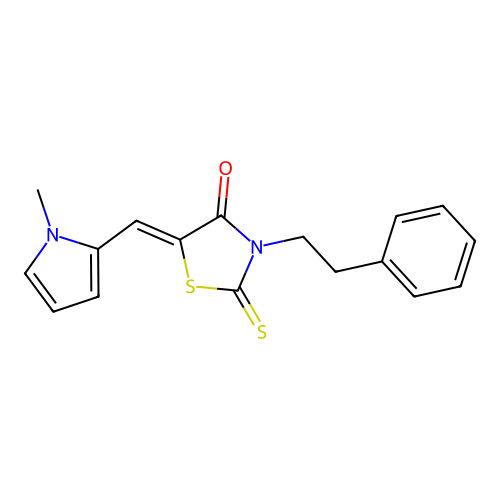 (Z)-5-((1-methyl-1H-pyrrol-2-yl)methylene)-3-phenethyl-2-thioxothiazolidin-4-one structure