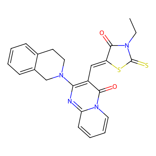2-(3,4-dihydroisoquinolin-2(1H)-yl)-3-[(Z)-(3-ethyl-4-oxo-2-thioxo-1,3-thiazolidin-5-ylidene)methyl]-4H-pyrido[1,2-a]pyrimidin-4-one structure