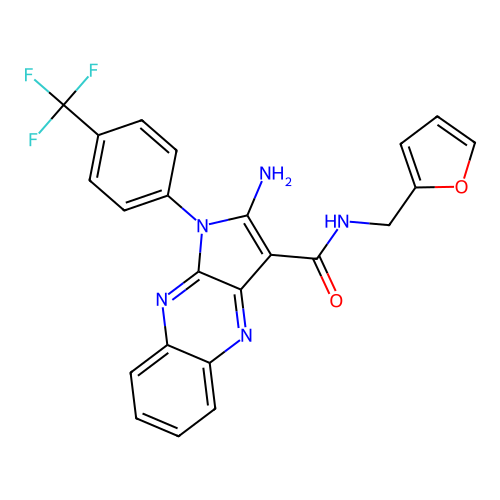 2-amino-N-(furan-2-ylmethyl)-1-(4-(trifluoromethyl)phenyl)-1H-pyrrolo[2,3-b]quinoxaline-3-carboxamide structure
