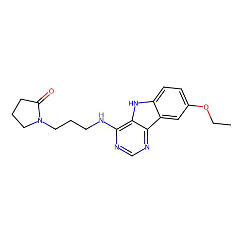 1-(3-((8-ethoxy-5H-pyrimido[5,4-b]indol-4-yl)amino)propyl)pyrrolidin-2-one structure