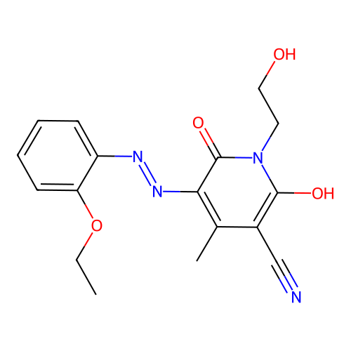 (5E)-5-[(2-ethoxyphenyl)hydrazinylidene]-1-(2-hydroxyethyl)-4-methyl-2,6-dioxopyridine-3-carbonitrile structure