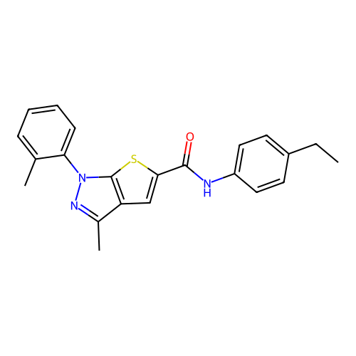 N-(4-ethylphenyl)-3-methyl-1-(2-methylphenyl)-1H-thieno[2,3-c]pyrazole-5-carboxamide structure