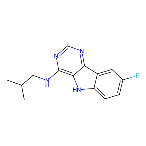 8-fluoro-N-(2-methylpropyl)-5H-pyrimido[5,4-b]indol-4-amine structure