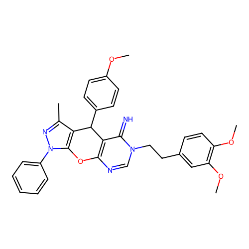 6-[2-(3,4-dimethoxyphenyl)ethyl]-4-(4-methoxyphenyl)-3-methyl-1-phenyl-4,6-dihydropyrazolo[4',3':5,6]pyrano[2,3-d]pyrimidin-5(1H)-imine structure