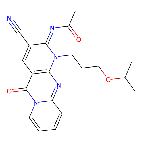 (E)-N-(3-cyano-1-(3-isopropoxypropyl)-5-oxo-1H-dipyrido[1,2-a:2',3'-d]pyrimidin-2(5H)-ylidene)acetamide structure